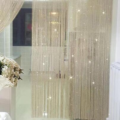 Shiny Silver Thread Decor Curtain For Bedroom Living Room Divider, With Tassel, Suitable For Home, Wedding, Party Decoration