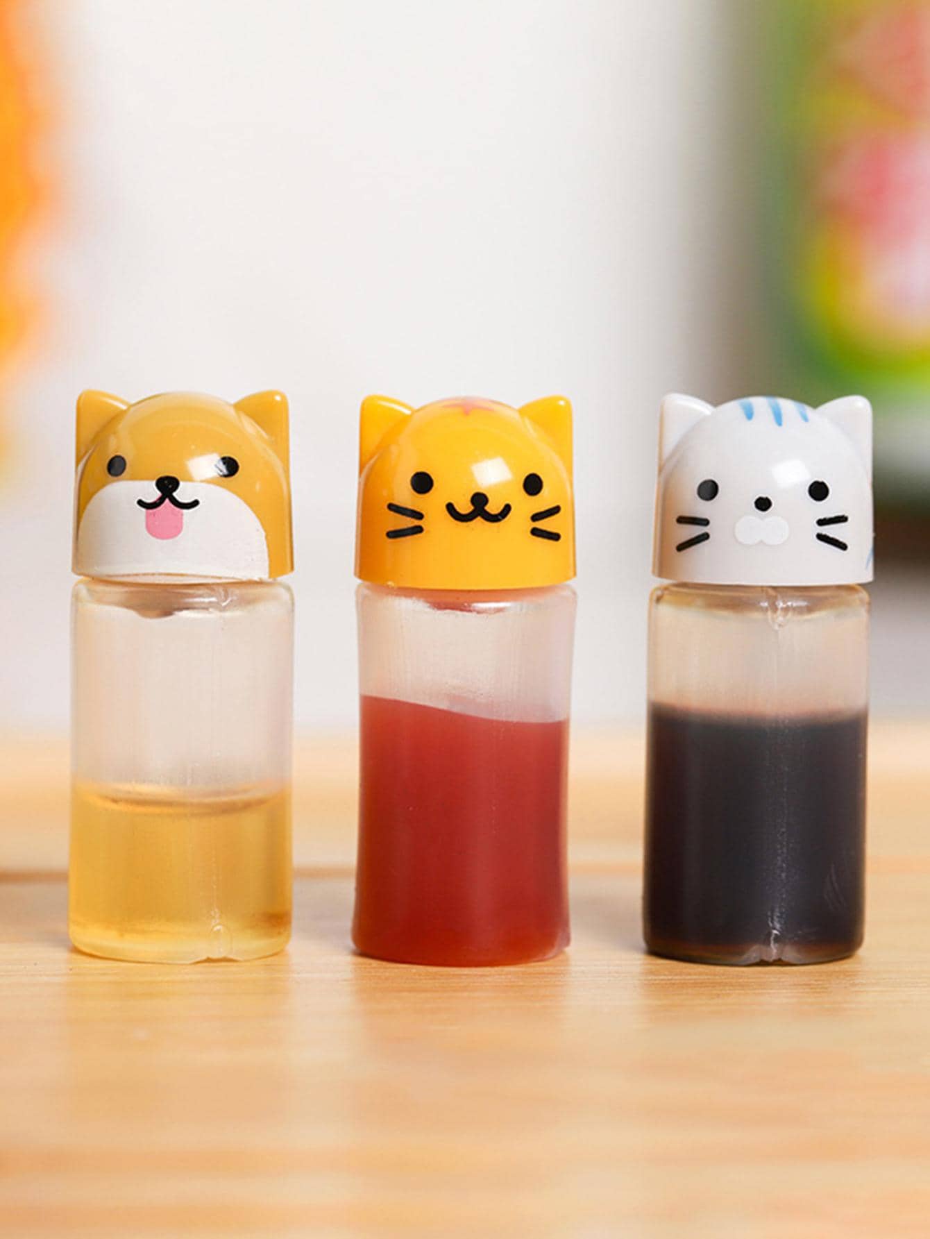 3入組卡通貓設計調味擠壓瓶 - 彩色 - 查看 1