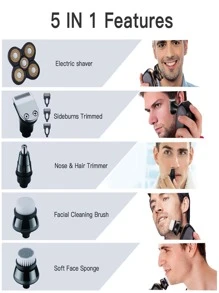 Head Shavers For Men Upgraded 5 In 1 Multifunctional Bald Head Shaver Grooming Kit Cordless Electric Razor For Men Rotary Men's Head Razor Rechargeable Razors For Bald Man Waterproof - Gold - View 5