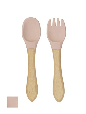 1 pieza mango de madera Cuchara con 1 pieza rosado para Vajilla