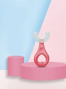 1pc Silicone Toothbrush, Creative Pink Portable Manual U-shaped Toothbrush For Bathroom - Red - View 3