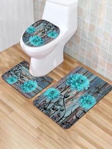 1入組滌綸浴室毯或者1入組淋浴現代花卉圖案防滑馬桶墊適用於浴室 - 水鴨藍 - 查看 1