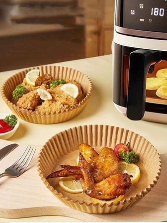 50 Piezas/paquete Papel De Pergamino Desechable Para Freidora De Aire, Papel De Horneado Redondo Resistente Al Calor Con Absorción De Aceite De Silicona