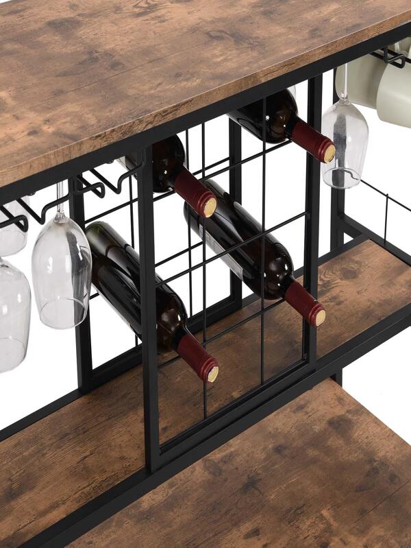 Industrial Wine Rack Table with Glass Holder, Wine Bar with