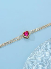 Rhinestone Heart Decor Bracelet - Hot Pink - View 5