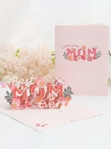 1 Chiếc Thiệp 3D Ngày Của Mẹ, Thẻ Giấy Thiết Kế Hoa Sáng Tạo Màu Hồng, Quà Tặng Ngày Của Mẹ - Hồng - Xem 1