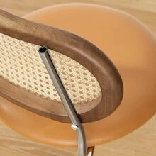 Cane Rattan Back Faux Leather Accent Dining Chair (Set of 2) - Brown - View 4