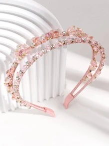 Royal 1pc Pink Color Fashionable Elegant Crystal Headband Perfect For Daily Wear Tiaras,Hair Accessories Pink Accessories,Hairband,Hair Hoop Headbands Head Accessories - Pink - View 2