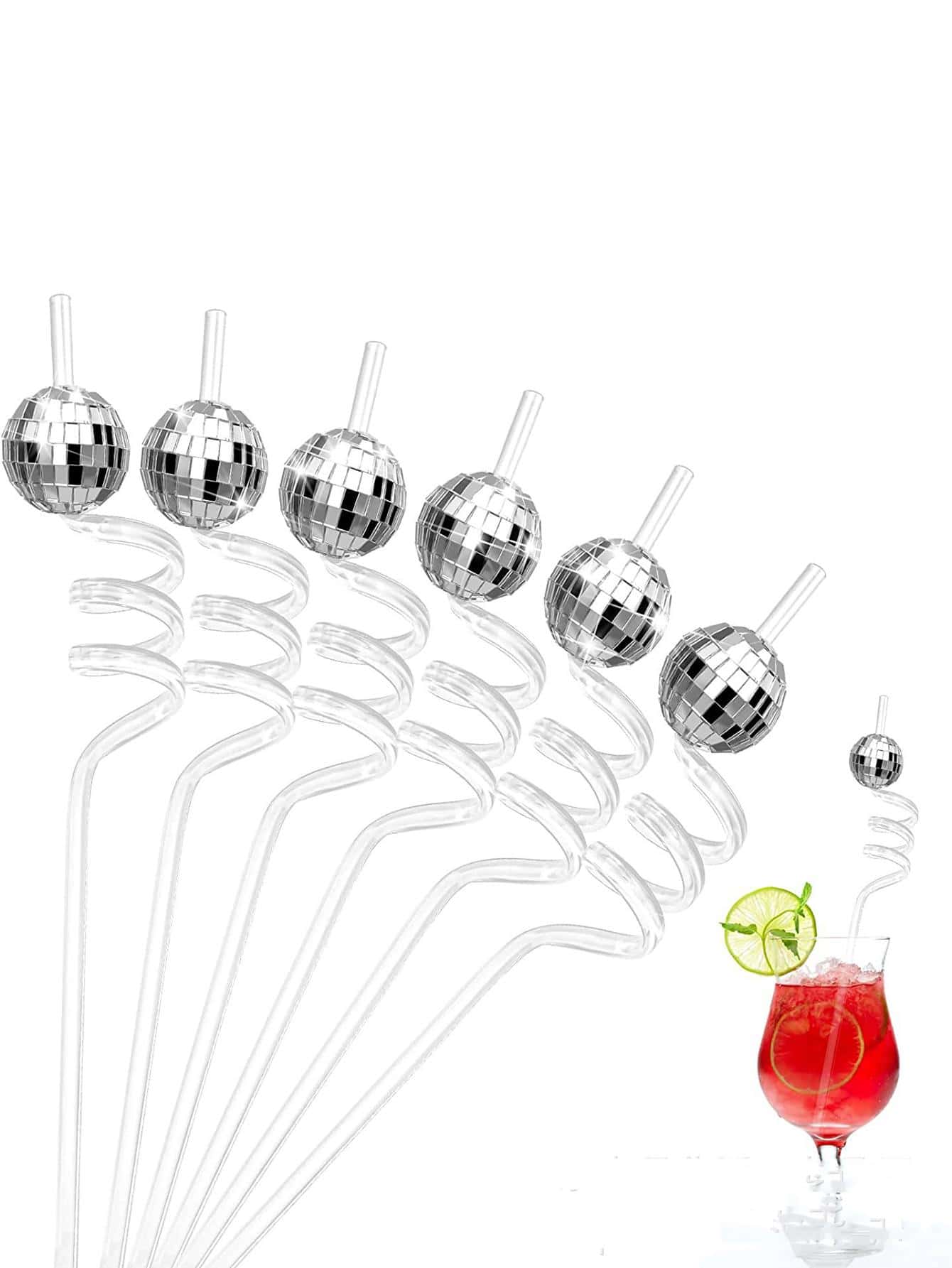 6pcs/set Plastic Straw, Modernist Disco Ball Decor Straw For Kitchen