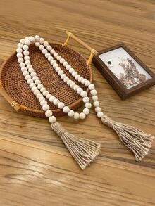 1入組珠子和流蘇裝飾壁掛家居木製掛飾