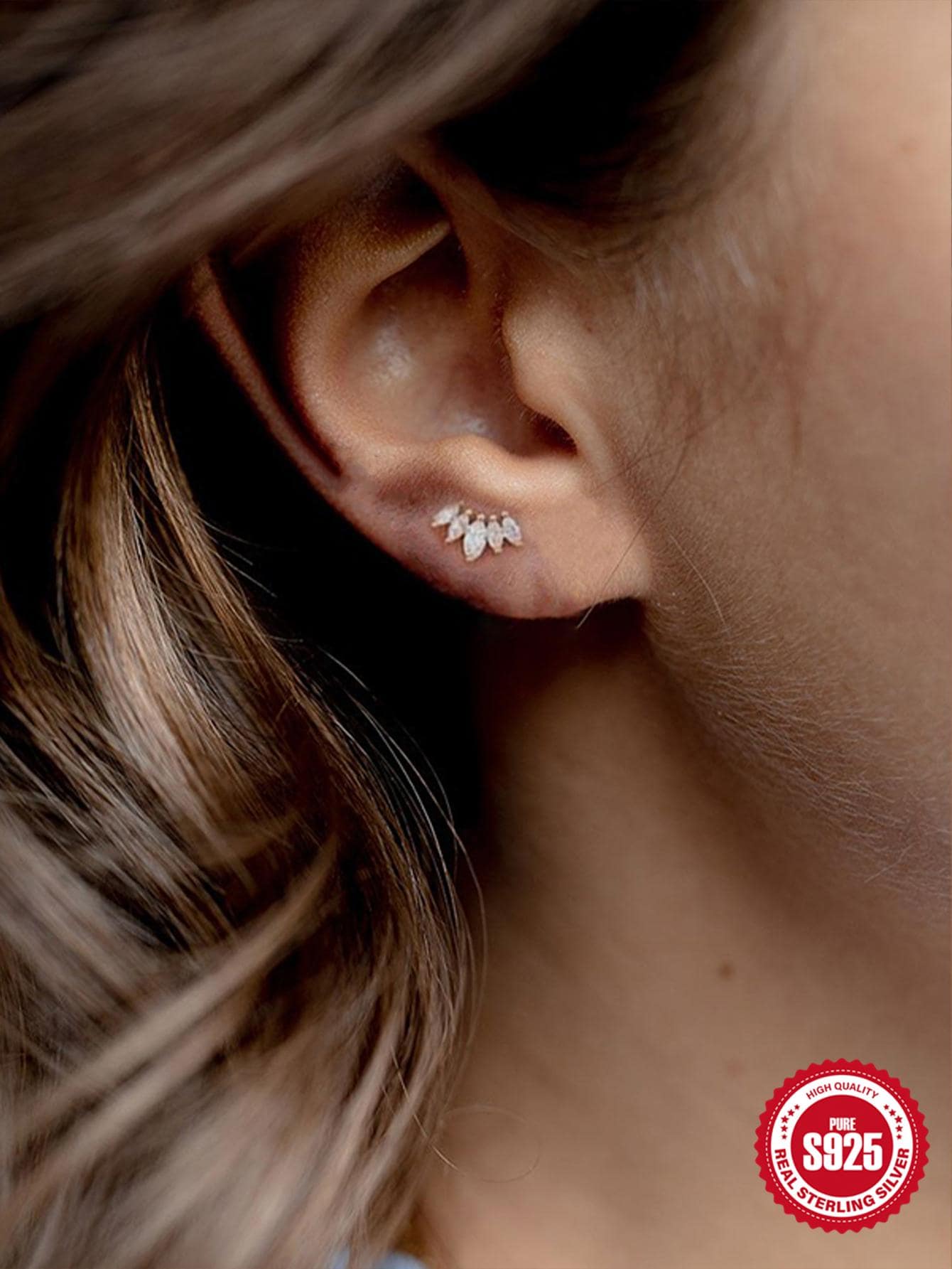 1對時尚方晶鋯石裝飾銀耳釘適合女士日常裝飾 - 銀色 - 查看 1