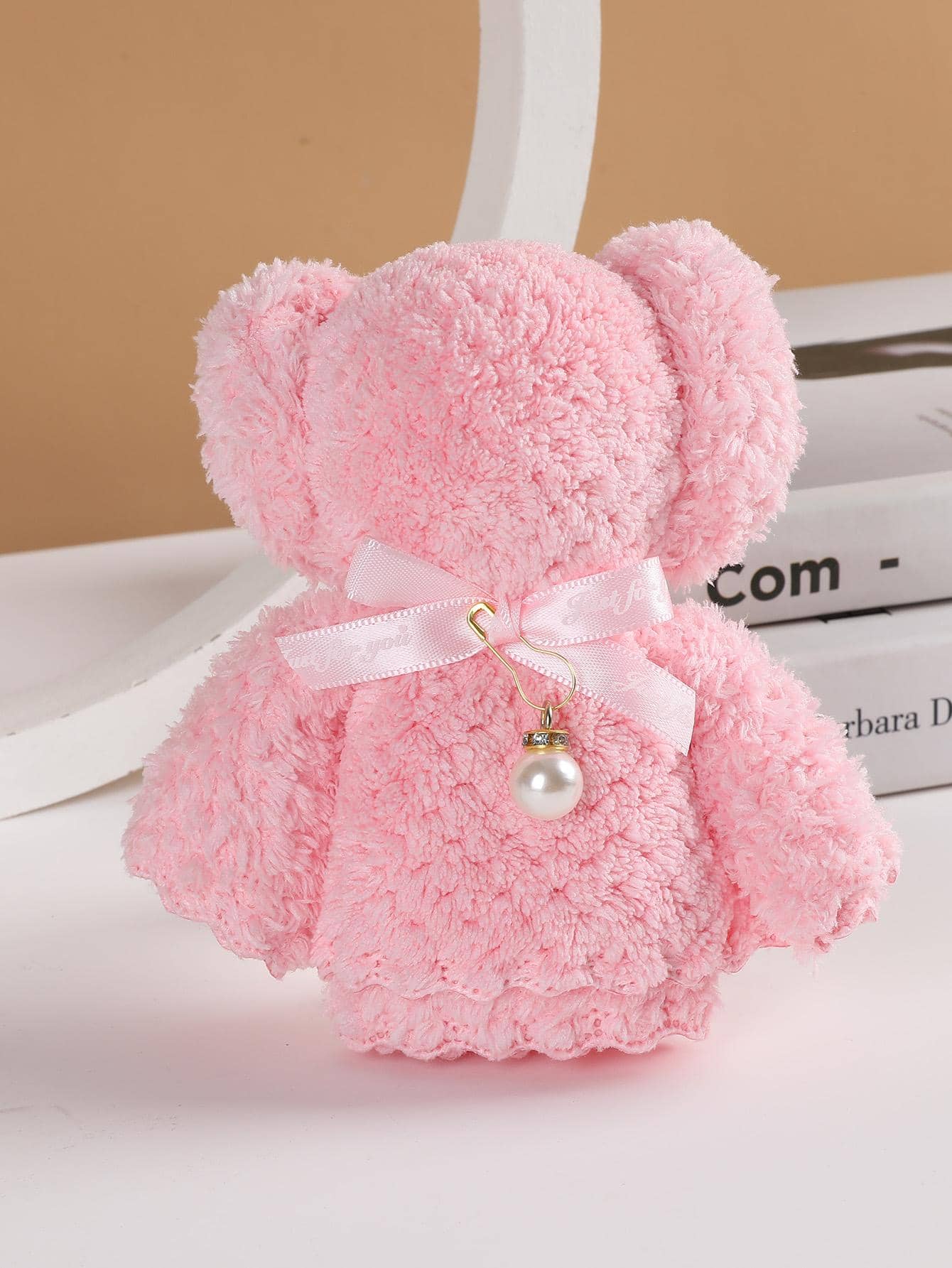 1pc Plain Face Towel, Creative Microfiber Bear Shaped Facial Cleaning Cloth For Gift - Pink - View 1