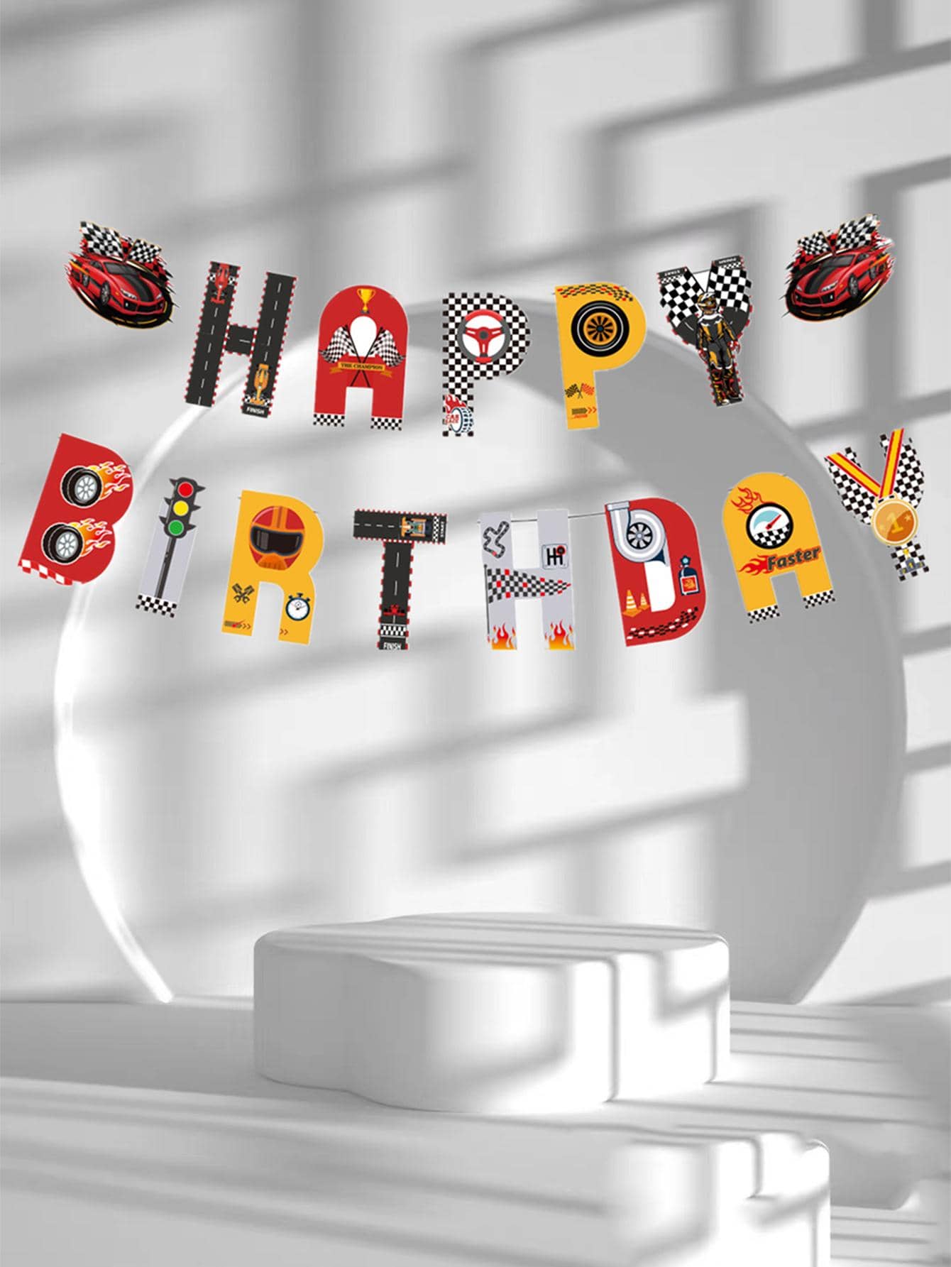 1 Giấy Kéo Cờ, Xe Đua Họa Tiết Chữ Trang Trí Treo Cờ Cho Sinh Nhật - Nhiều màu - Xem 1