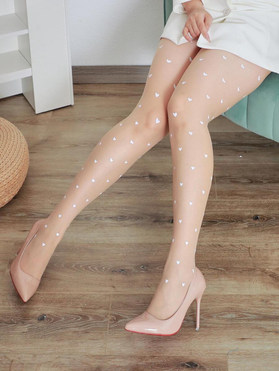 1pair Women Heart Pattern Sheer Fashion Tights SHEIN USA