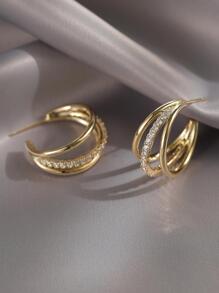 Cubic Zirconia Decor Hoop Earrings