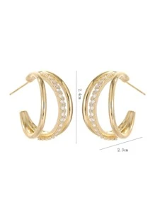 Cubic Zirconia Decor Hoop Earrings