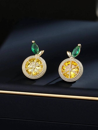 水鑽裝飾檸檬耳釘