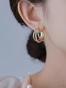 Cubic Zirconia Decor Hoop Earrings