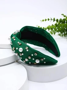 Royal 1件装女士宽版仿珍珠时尚水钻发箍，复古发饰，简约纯色设计，发带，发箍头饰