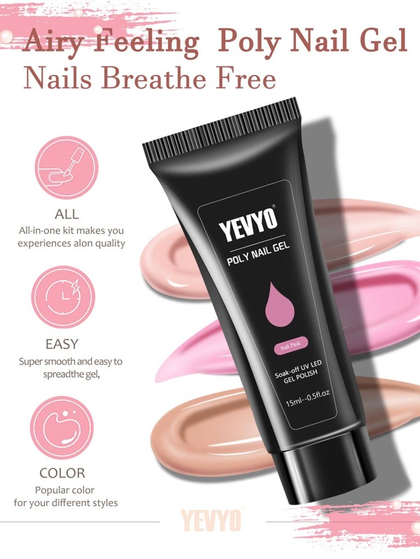 YEVYO Poly Gel Nail Extension Kit, 6 Colors Poly Nail Gel with UV Light for Starters with