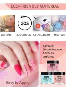 YEVYO Dip Powder Nail Kit Starter, Clear Nude Pink Glitter 20 Colors Dip Nails Powder Starter Kit with Base/top Coat Activator for  Nail Manicure Art Set Salon DIY Home All Seasons Nail Design Kit - 彩色 - 查看 4