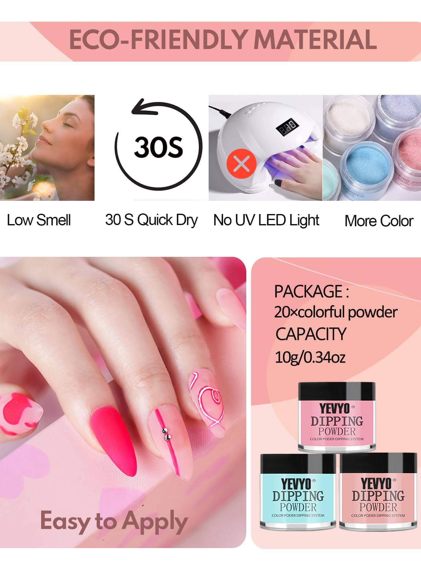 YEVYO Dip Powder Kit 20 Colors Fast Dry Powder Nail Dipping kit Dip