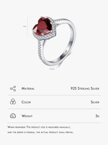 Glamorous Silver Cubic Zirconia Decor Heart Design Ring For Women For Wedding Gift - Red - View 3
