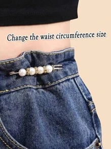 2pcs Faux Pearl Decor Adjustable Elastic Band - Multicolor - View 2