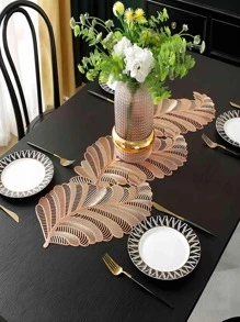 1 pieza Tapete de mesa PVC creativo en forma de hoja con abertura para mesa de comedor de cocina - Oro rosa - Ver 1