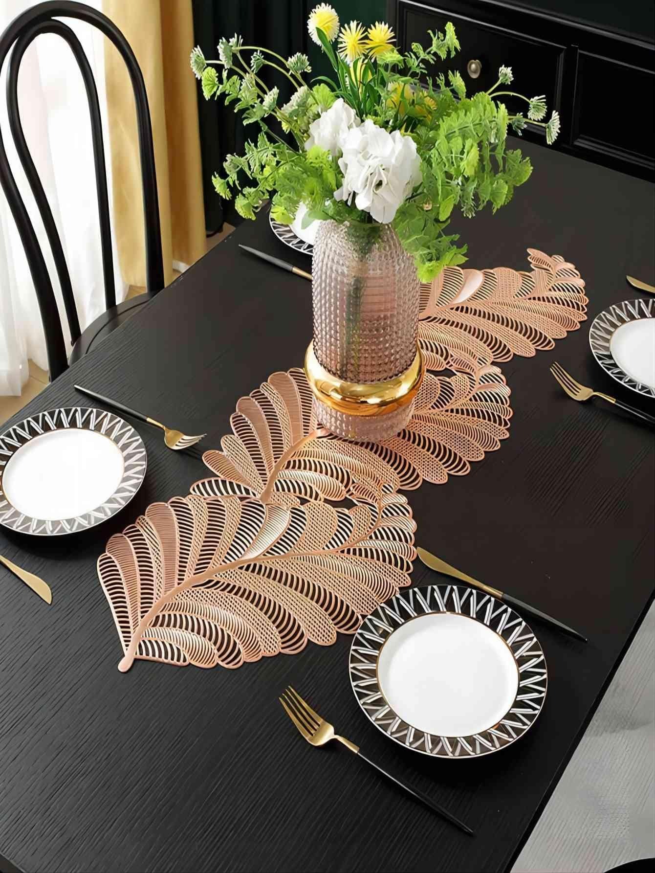1 pieza Tapete de mesa PVC creativo en forma de hoja con abertura para mesa de comedor de cocina - Oro rosa - Ver 1