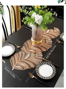 1 pieza Tapete de mesa PVC creativo en forma de hoja con abertura para mesa de comedor de cocina - Oro rosa - Ver 2
