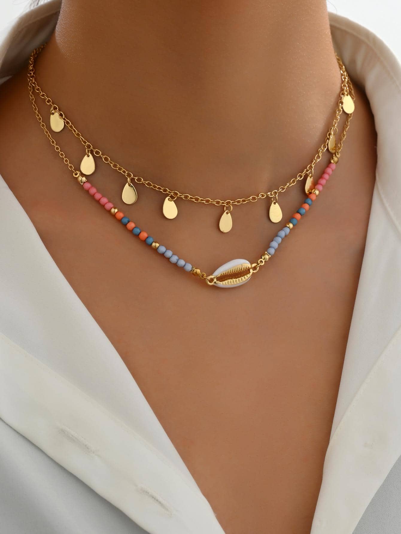 1 Máy Tính Bohemian Sắt Giọt Nước Vỏ Trang Trí Khối Màu Đính Hạt Lớp Vòng Cổ Cho Nữ Cho Cuộc Sống Hàng Ngày - Nhiều màu - Xem 1