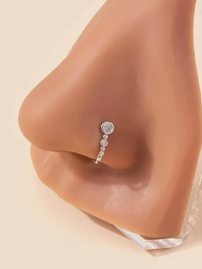 1入組奢華銅合金方晶鋯石裝飾圓形細節鼻環適合女士適用於日常生活銅首飾類