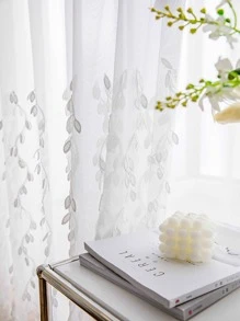 葉子刺繡單片透視窗簾 - 白色 - 查看 3
