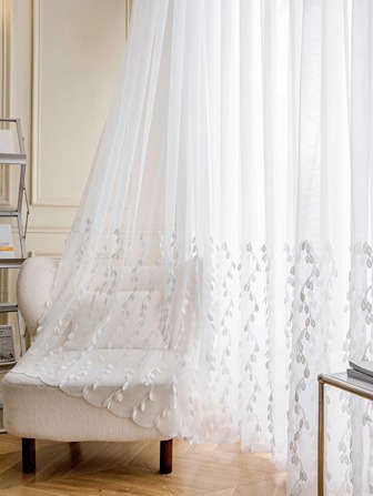 葉子刺繡單片透視窗簾