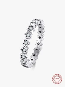 S925純銀高級精緻復古星星戒指,女性婚禮/生日禮物珠寶飾品 - 銀色 - 查看 1