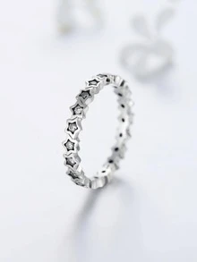 S925純銀高級精緻復古星星戒指,女性婚禮/生日禮物珠寶飾品 - 銀色 - 查看 4