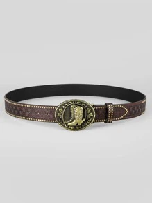 Boots Detail Oval Buckle Belt - Coffee Brown - View 4