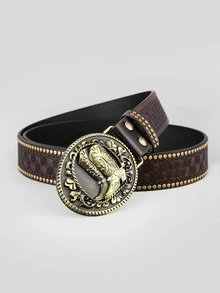 Boots Detail Oval Buckle Belt - Coffee Brown - View 5