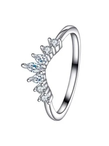 Thời trang Màu bạc Khối Zirconia  Trang trí Vương miện Chi tiết Nhẫn Đối với phụ nữ Đối với Cuộc sống hàng ngày Lễ cưới Hôn ước Trang sức cô dâu - Bạc - Xem 4