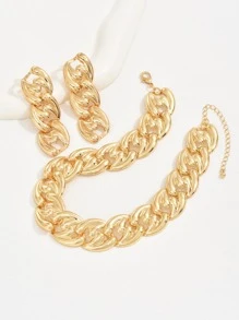 3入組/套龐克鐵鏈條細節首飾套裝適合女士適用於日常 - 金黃色 - 查看 3