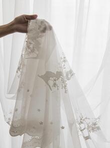 Floral Embroidered Single Panel Sheer Curtain, White Polyester Mesh Curtain, For Home - White - View 5