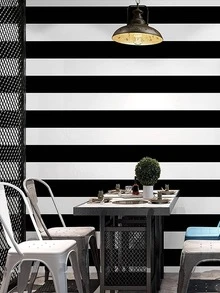 1pc Two Tone Wall Paper, PVC Self Adhesive Wall Sticker, For Home Decor - Black and White - View 3