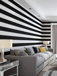 1pc Two Tone Wall Paper, PVC Self Adhesive Wall Sticker, For Home Decor - Black and White - View 6