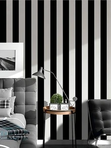 1pc Two Tone Wall Paper, PVC Self Adhesive Wall Sticker, For Home Decor - Black and White - View 2