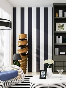 1pc Two Tone Wall Paper, PVC Self Adhesive Wall Sticker, For Home Decor - Black and White - View 5