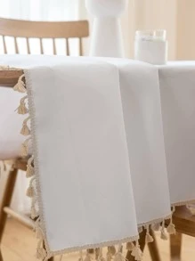 1 件防水桌巾純色布藝流蘇桌巾適用於餐桌、書桌、茶几,防水 - 白色 - 查看 6