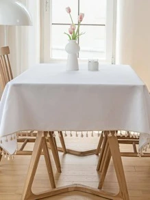 1 件防水桌巾純色布藝流蘇桌巾適用於餐桌、書桌、茶几,防水 - 白色 - 查看 8
