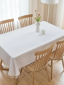 1 件防水桌巾純色布藝流蘇桌巾適用於餐桌、書桌、茶几,防水 - 白色 - 查看 9