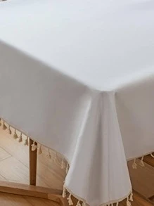 1 件防水桌巾純色布藝流蘇桌巾適用於餐桌、書桌、茶几,防水 - 白色 - 查看 10
